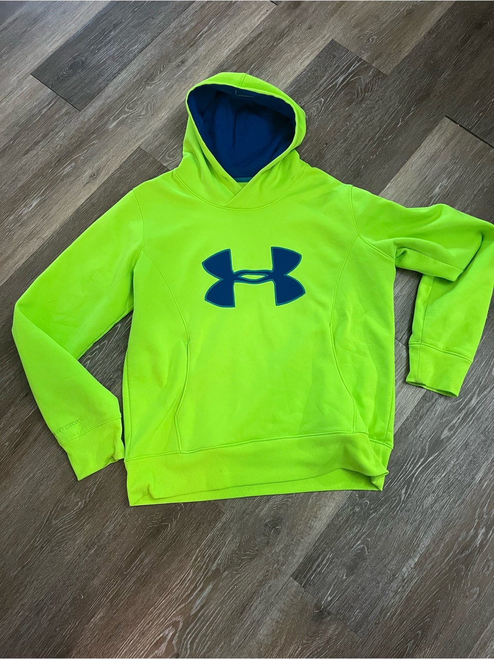 Under Armour Boys' Neon Yellow-Green Hoodie with Navy Logo Size Large